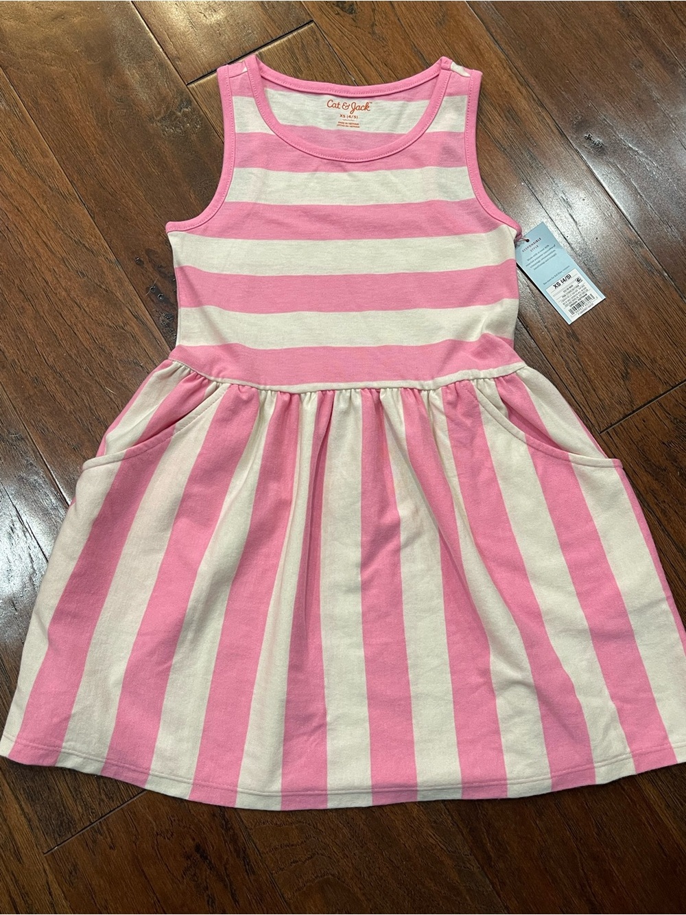Cat & Jack Pink and Cream Striped Sleeveless Knit Dress with Pockets